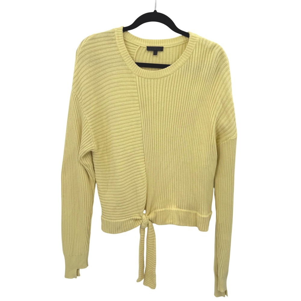 THE RANGE Butter Yellow Ribbed Knit Tie Front Cotton Silk‎ Blend Sweater M